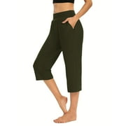 Capri Pants for Women High Waist Wide Leg Workout Yoga Pants with Pockets Plus Size Lightweight Leggings Crop Straight Leg Pants